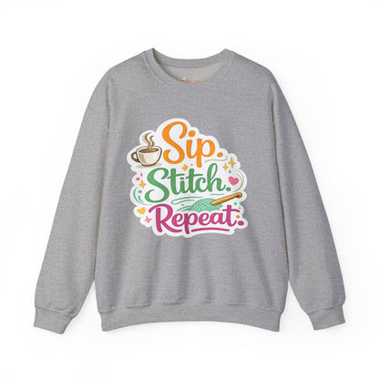 Sip. Stitch. Repeat.™ Sweatshirt — Cozy Maker Crewneck