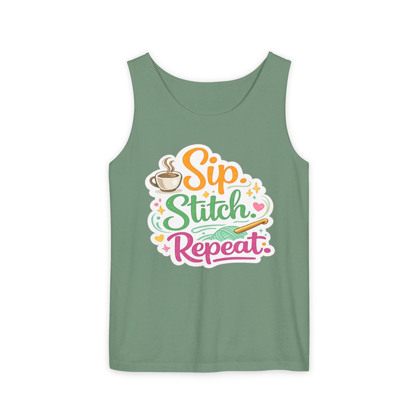 Sip. Stitch. Repeat.™ Tank Top – Crochet & Knitting Tank | Coffee Lover Craft Shirt