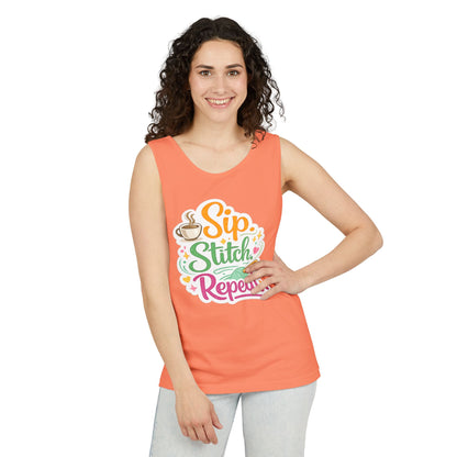 Sip. Stitch. Repeat.™ Tank Top – Crochet & Knitting Tank | Coffee Lover Craft Shirt