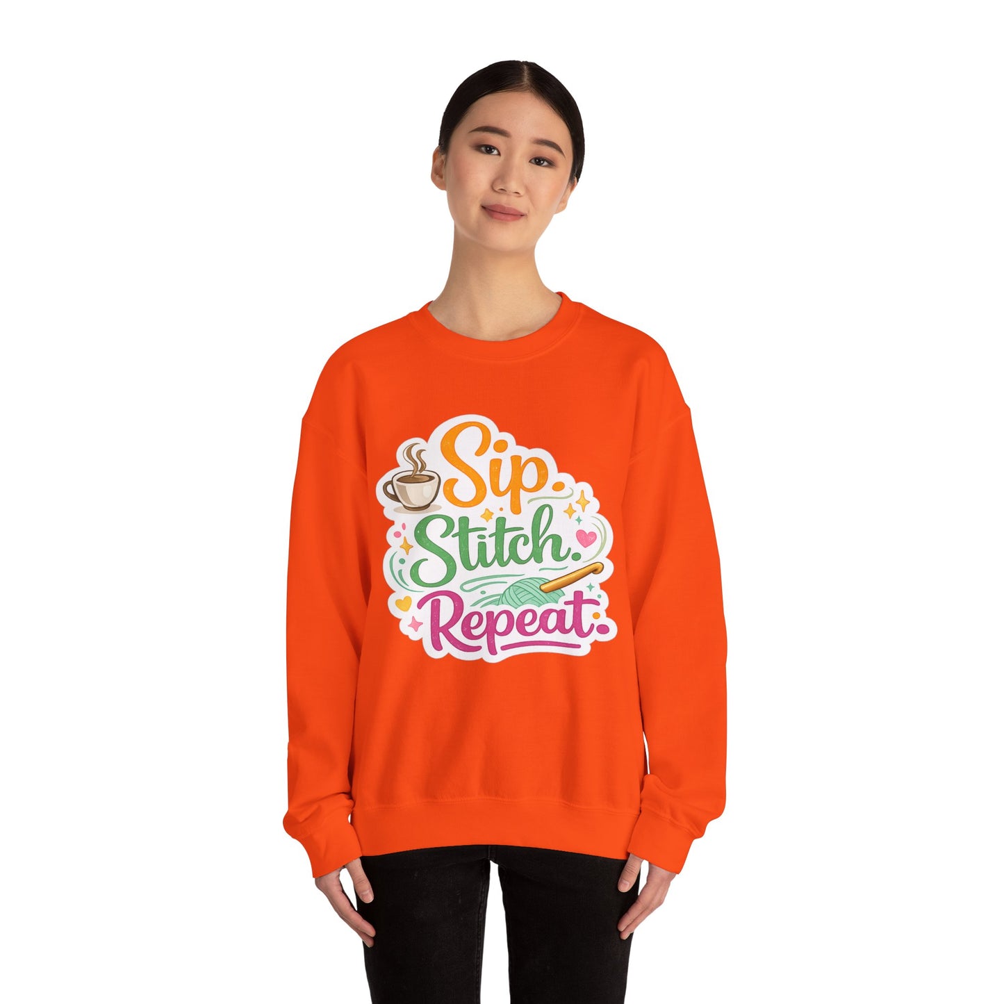 Sip. Stitch. Repeat.™ Sweatshirt — Cozy Maker Crewneck
