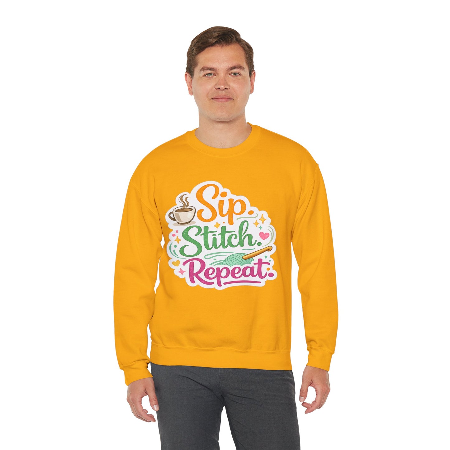 Sip. Stitch. Repeat.™ Sweatshirt — Cozy Maker Crewneck
