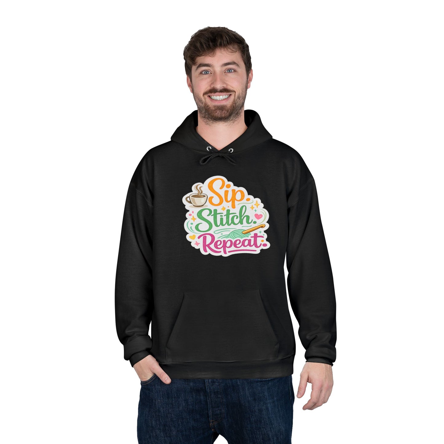 Sip. Stitch. Repeat.™ Hoodie – Cozy Crochet & Coffee Pullover for Makers | Yarn Lover Craft Hoodie