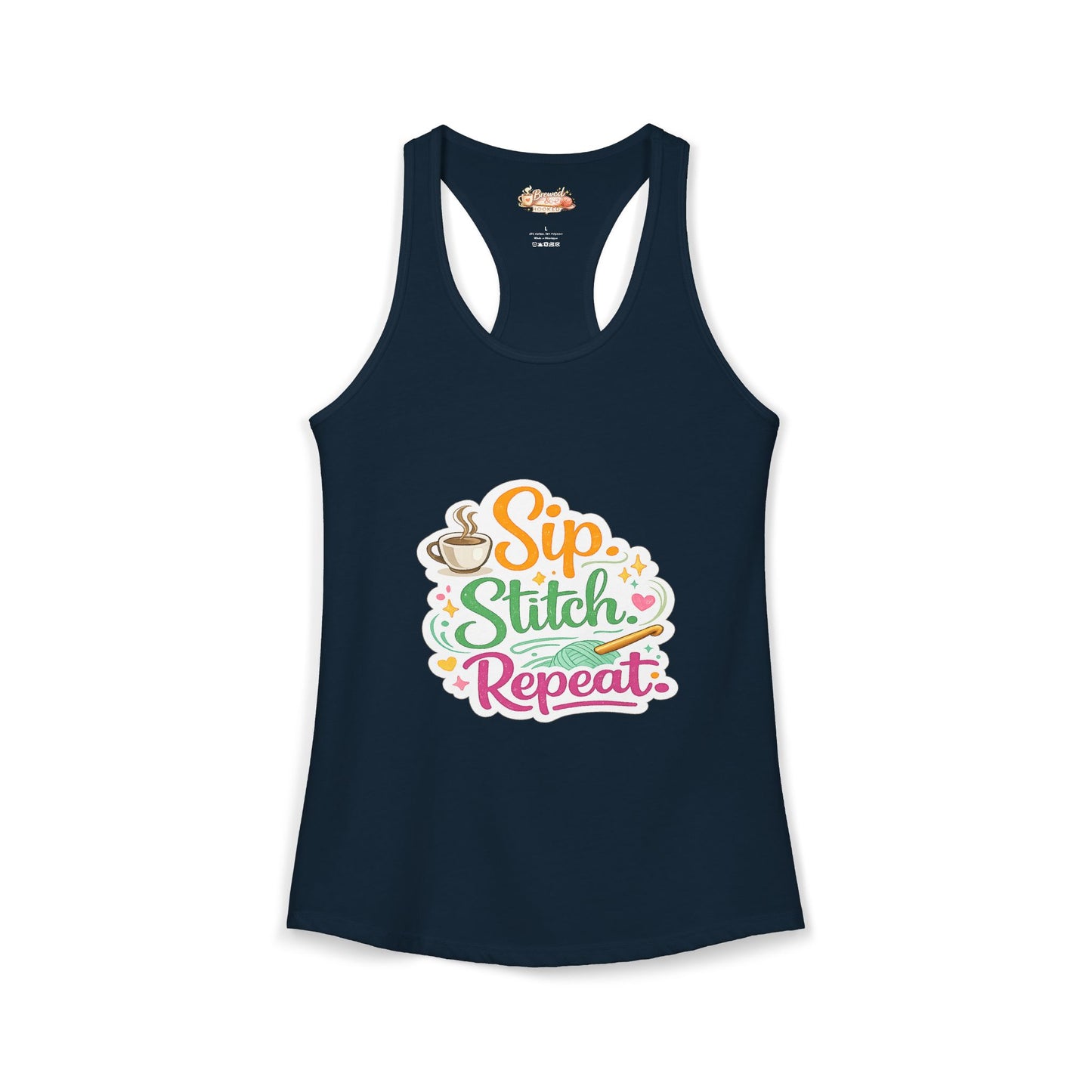 Sip. Stitch. Repeat.™ Racerback Tank – Crochet Lover Coffee Craft Tank Top | Cozy Yarn Lover Gift