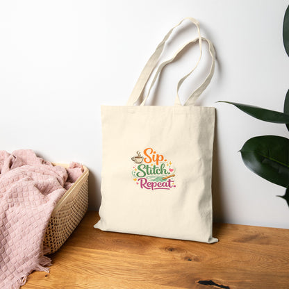 Sip .Stitch. Repeat.™ Canvas Tote Bag for Crochet Knitting Craft Project Bag