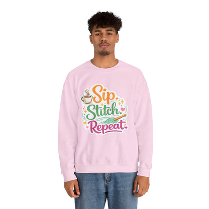 Sip. Stitch. Repeat.™ Sweatshirt — Cozy Maker Crewneck