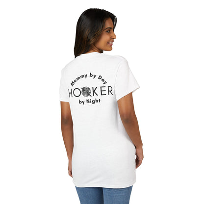 Mommy by Day, Hooker by Night Crochet Humor T-Shirt – Funny Yarn Lover Mom Tee for Crocheters & Knitters