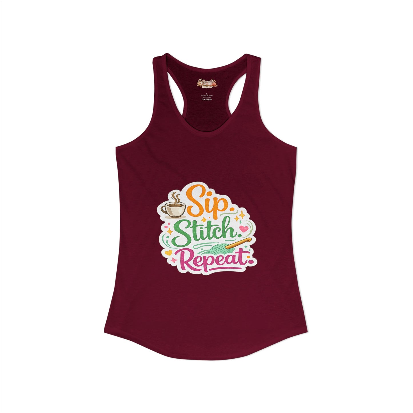 Sip. Stitch. Repeat.™ Racerback Tank – Crochet Lover Coffee Craft Tank Top | Cozy Yarn Lover Gift