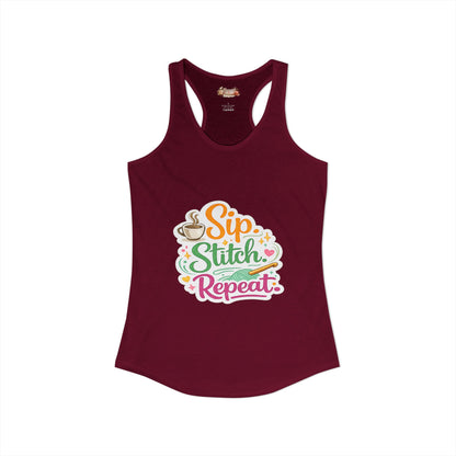 Sip. Stitch. Repeat.™ Racerback Tank – Crochet Lover Coffee Craft Tank Top | Cozy Yarn Lover Gift