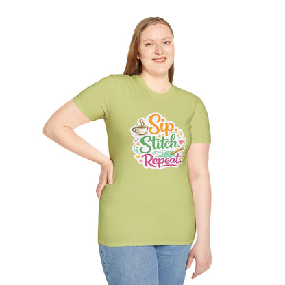 Sip. Stitch. Repeat.™ T-Shirt — Cute Crochet Knitting Crafter Tee