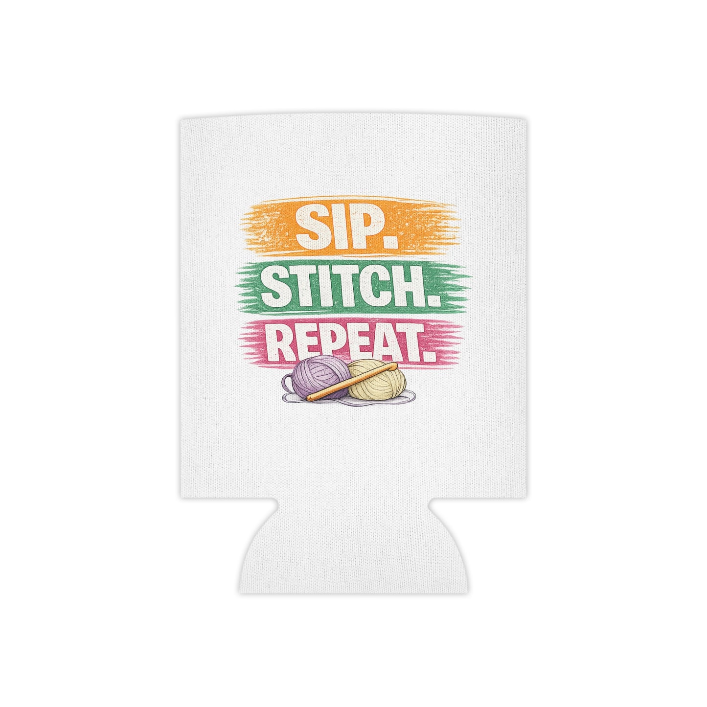 Sip Stitch Repeat™ Can Cooler – Crochet & Knitting Lover Drink Cozy for Craft Nights & Coffee Breaks