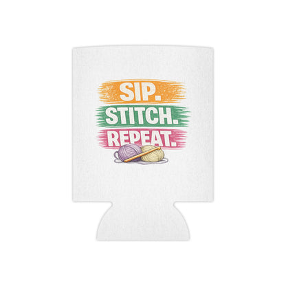 Sip Stitch Repeat™ Can Cooler – Crochet & Knitting Lover Drink Cozy for Craft Nights & Coffee Breaks