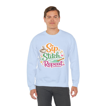 Sip. Stitch. Repeat.™ Sweatshirt — Cozy Maker Crewneck