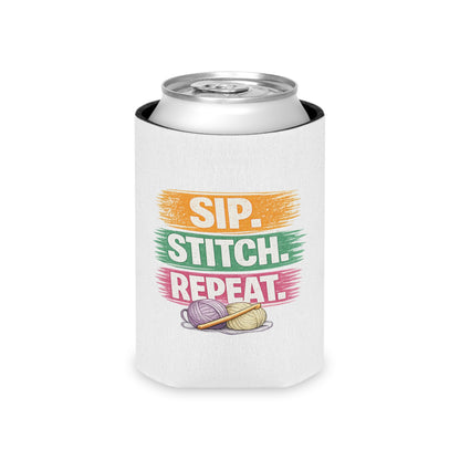 Sip Stitch Repeat™ Can Cooler – Crochet & Knitting Lover Drink Cozy for Craft Nights & Coffee Breaks