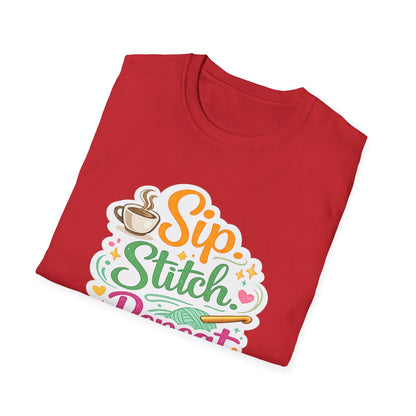 Sip. Stitch. Repeat.™ T-Shirt — Cute Crochet Knitting Crafter Tee