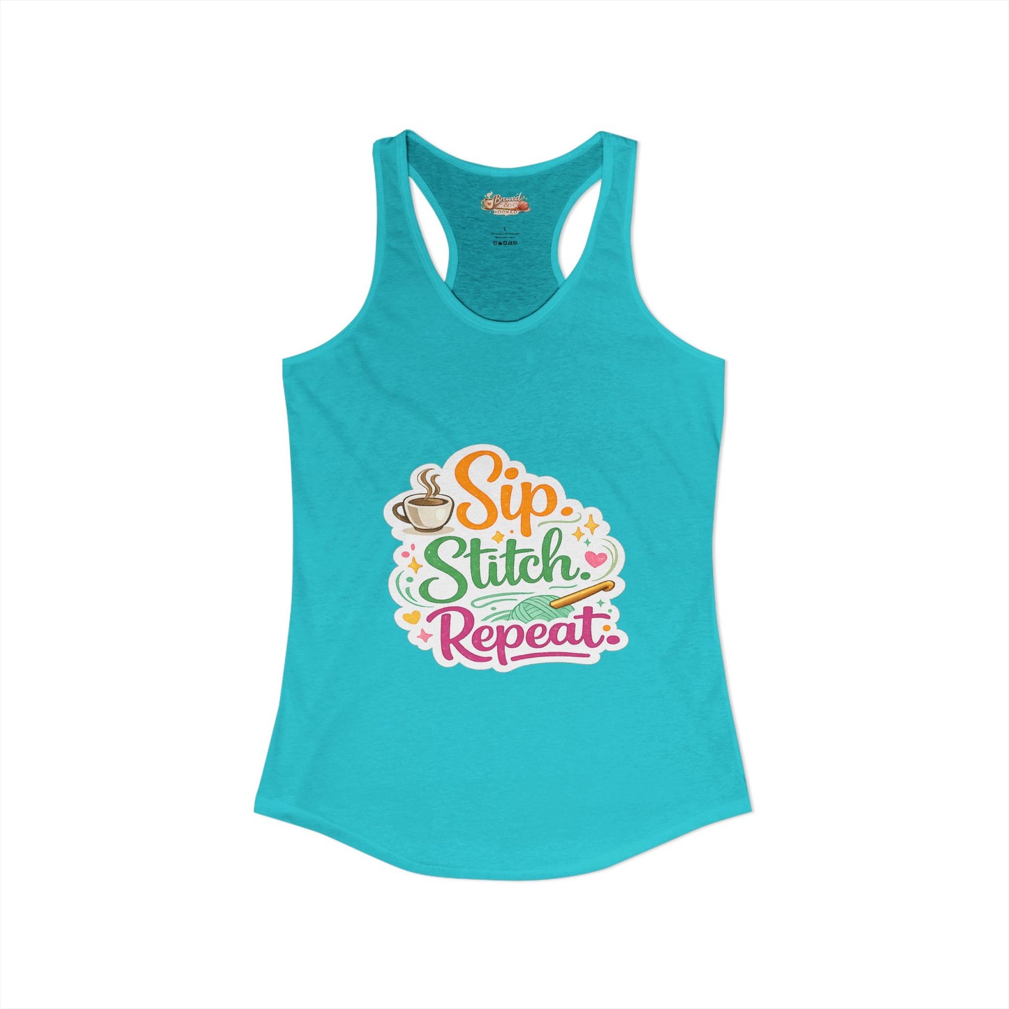 Sip. Stitch. Repeat.™ Racerback Tank – Crochet Lover Coffee Craft Tank Top | Cozy Yarn Lover Gift