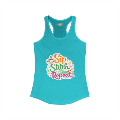 Sip. Stitch. Repeat.™ Racerback Tank – Crochet Lover Coffee Craft Tank Top | Cozy Yarn Lover Gift