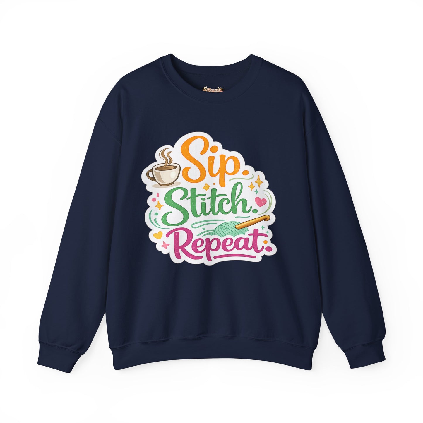 Sip. Stitch. Repeat.™ Sweatshirt — Cozy Maker Crewneck