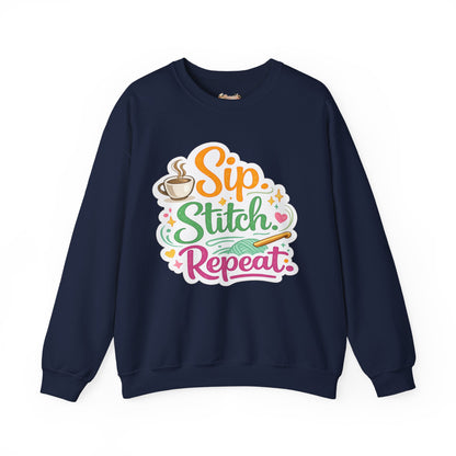 Sip. Stitch. Repeat.™ Sweatshirt — Cozy Maker Crewneck