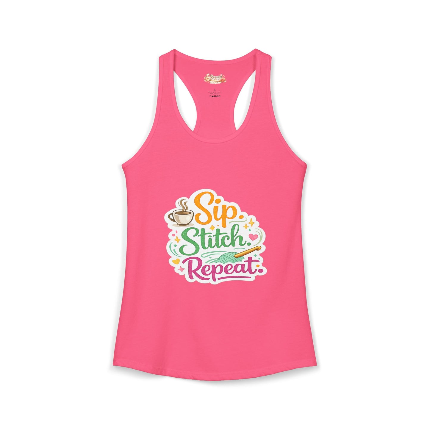 Sip. Stitch. Repeat.™ Racerback Tank – Crochet Lover Coffee Craft Tank Top | Cozy Yarn Lover Gift