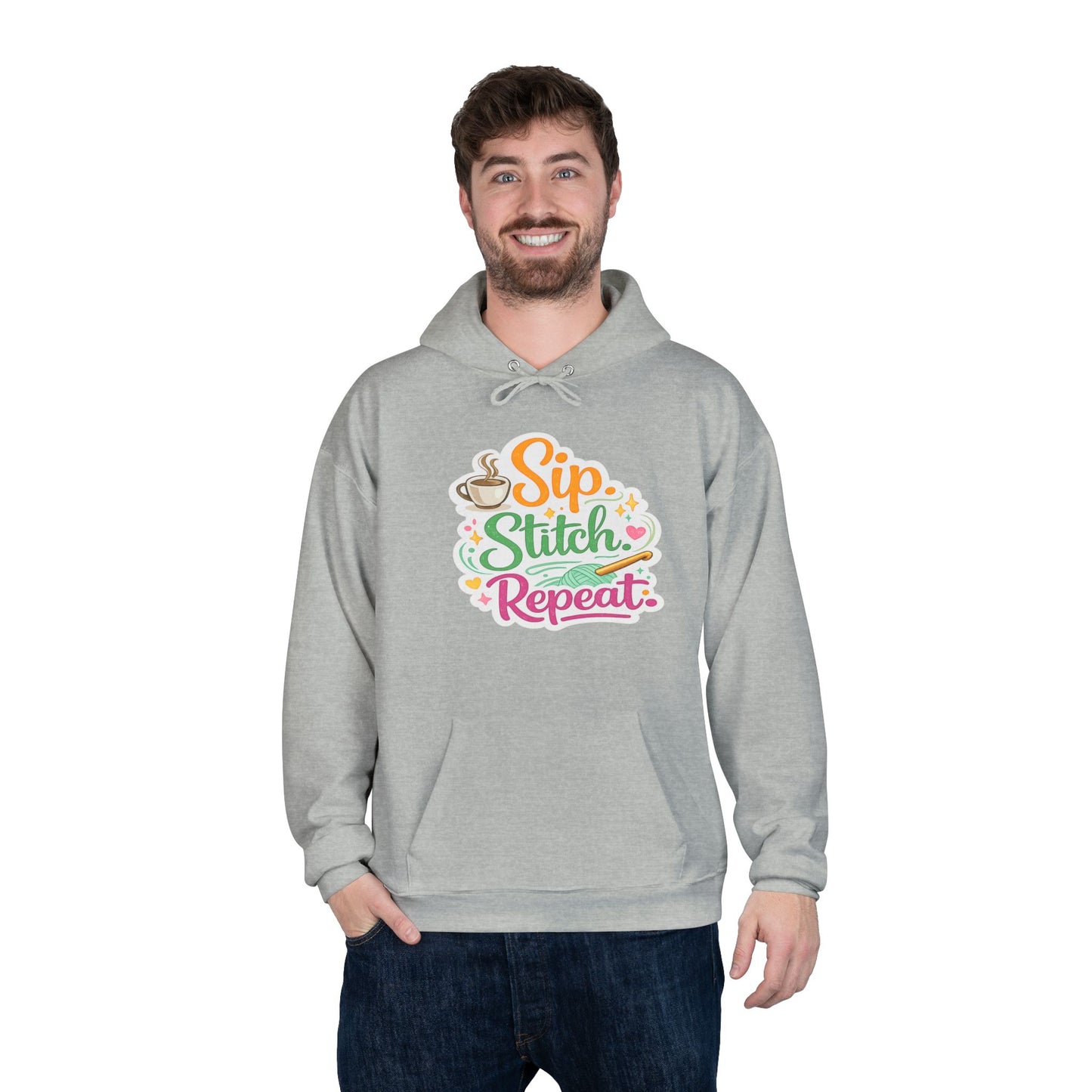Sip. Stitch. Repeat.™ Hoodie – Cozy Crochet & Coffee Pullover for Makers | Yarn Lover Craft Hoodie