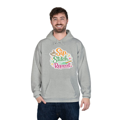 Sip. Stitch. Repeat.™ Hoodie – Cozy Crochet & Coffee Pullover for Makers | Yarn Lover Craft Hoodie