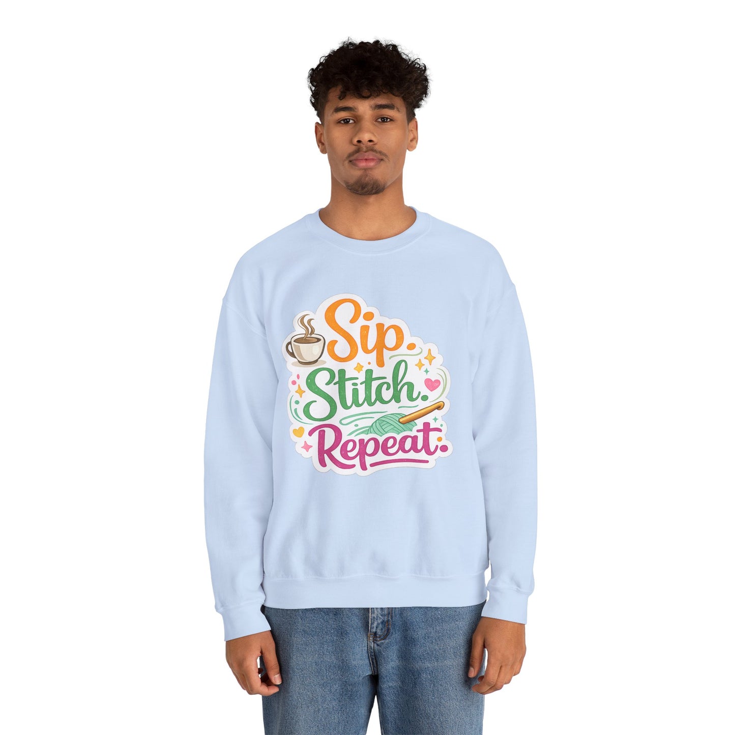 Sip. Stitch. Repeat.™ Sweatshirt — Cozy Maker Crewneck