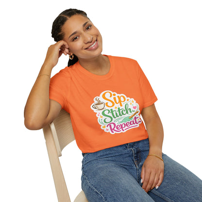 Sip. Stitch. Repeat.™ T-Shirt — Cute Crochet Knitting Crafter Tee
