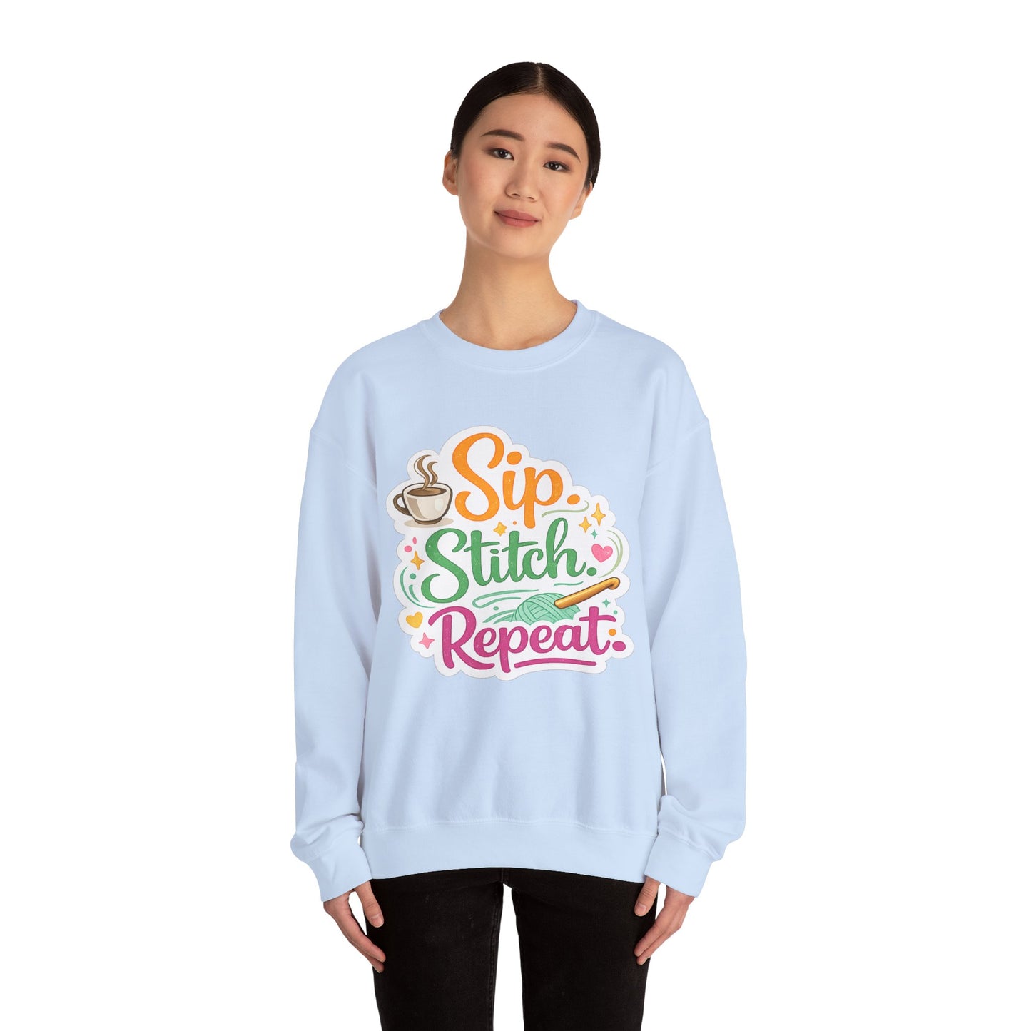 Sip. Stitch. Repeat.™ Sweatshirt — Cozy Maker Crewneck