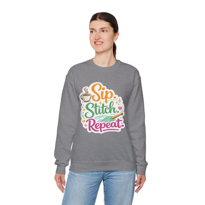 Sip. Stitch. Repeat.™ Sweatshirt — Cozy Maker Crewneck