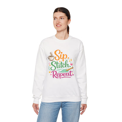 Sip. Stitch. Repeat.™ Sweatshirt — Cozy Maker Crewneck