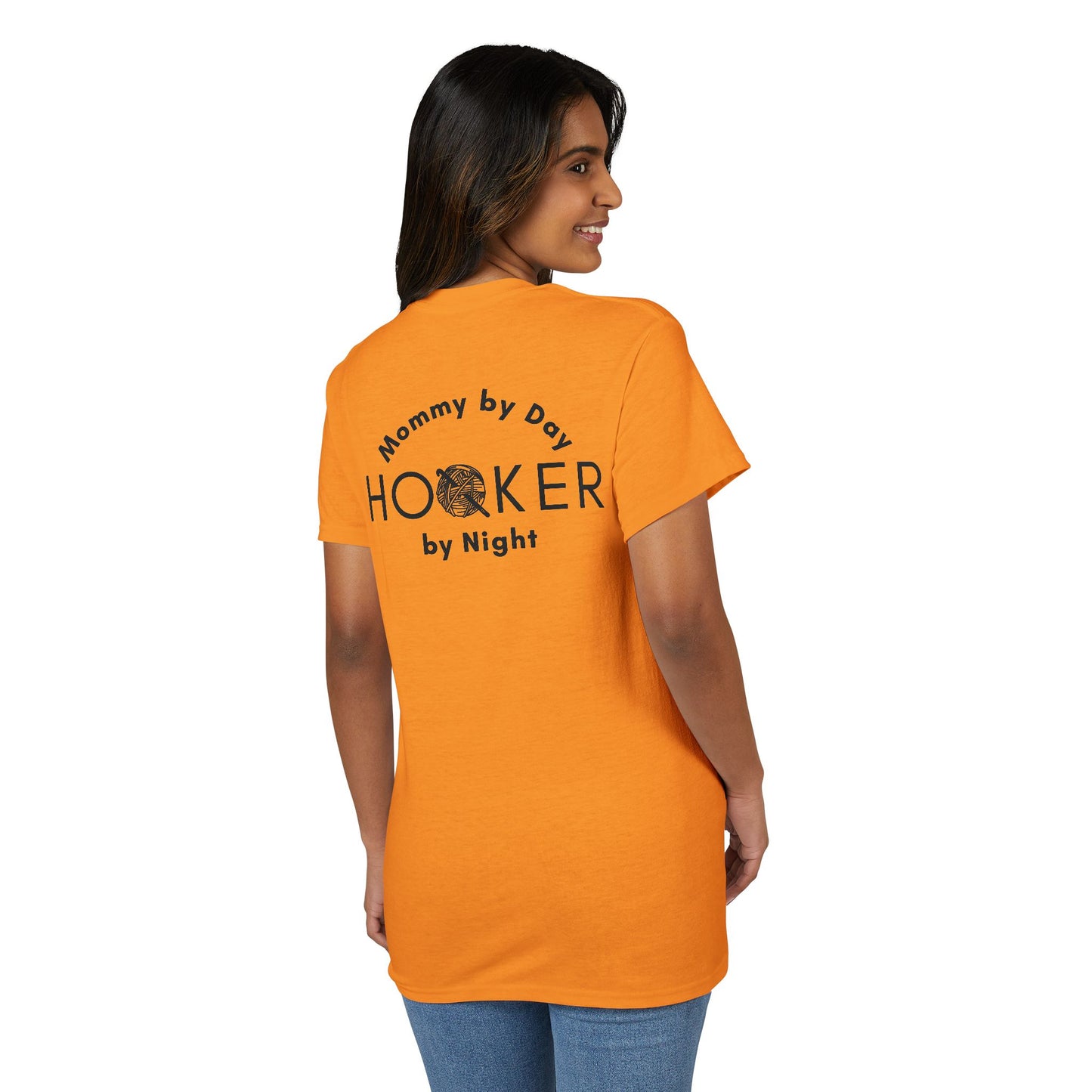 Mommy by Day, Hooker by Night Crochet Humor T-Shirt – Funny Yarn Lover Mom Tee for Crocheters & Knitters