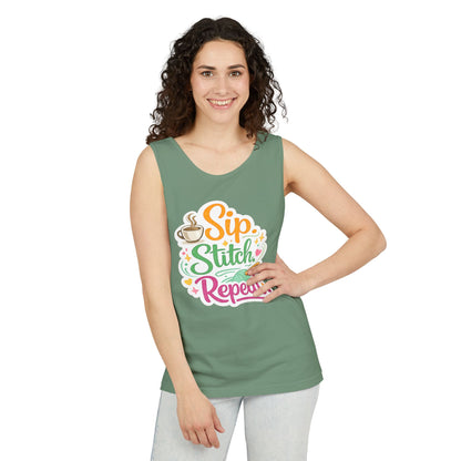 Sip. Stitch. Repeat.™ Tank Top – Crochet & Knitting Tank | Coffee Lover Craft Shirt