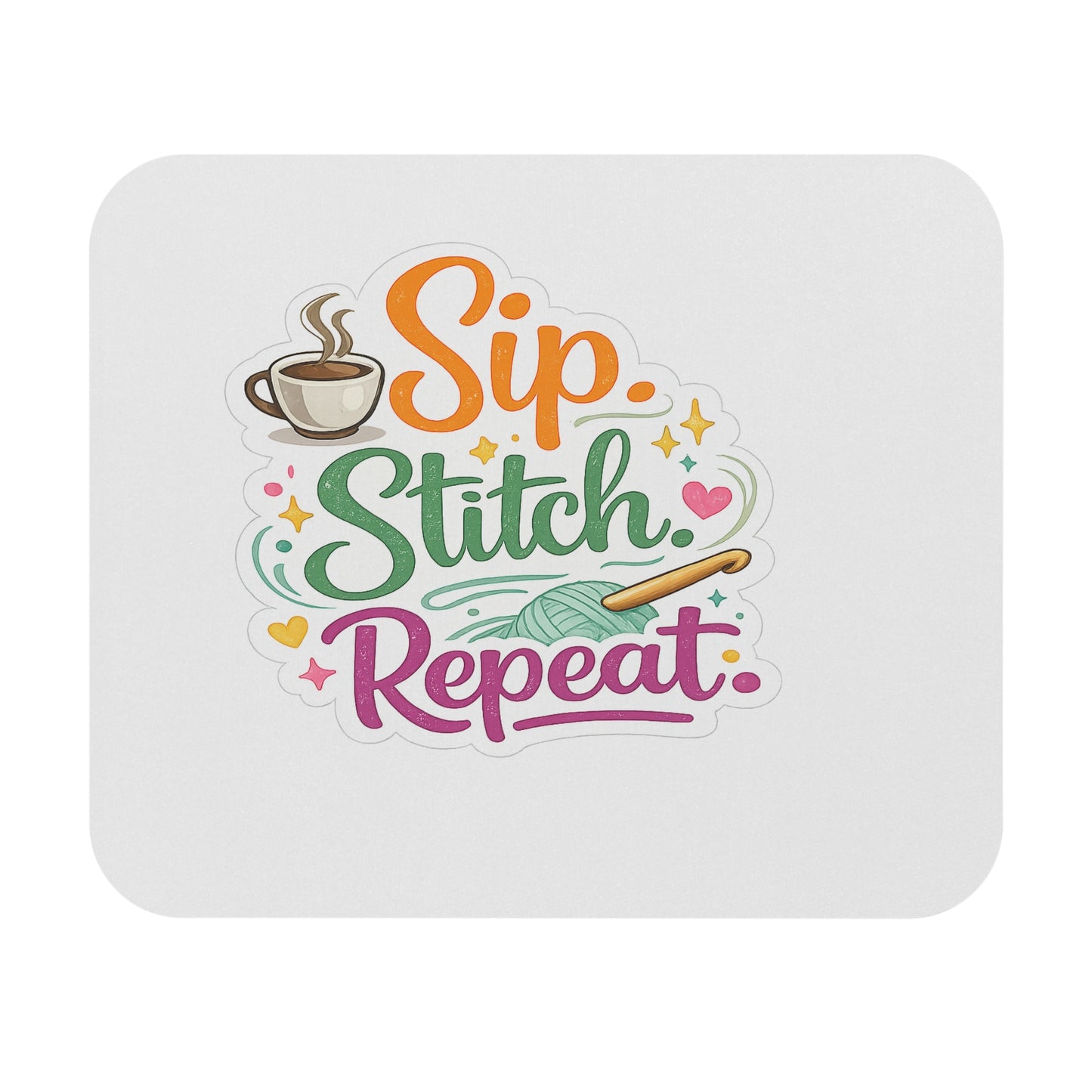 Sip Stitch Repeat™ Crochet Mouse Pad – Coffee Lover Craft Desk Accessory for Knitters & Makers