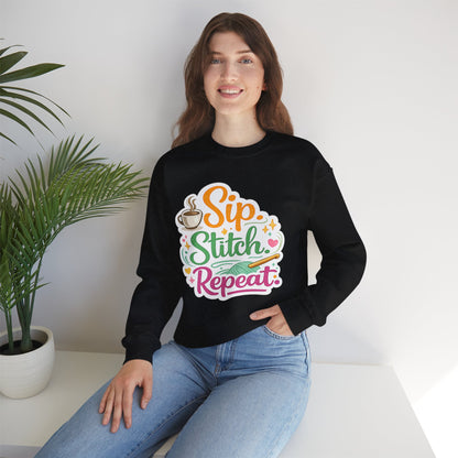 Sip. Stitch. Repeat.™ Sweatshirt — Cozy Maker Crewneck