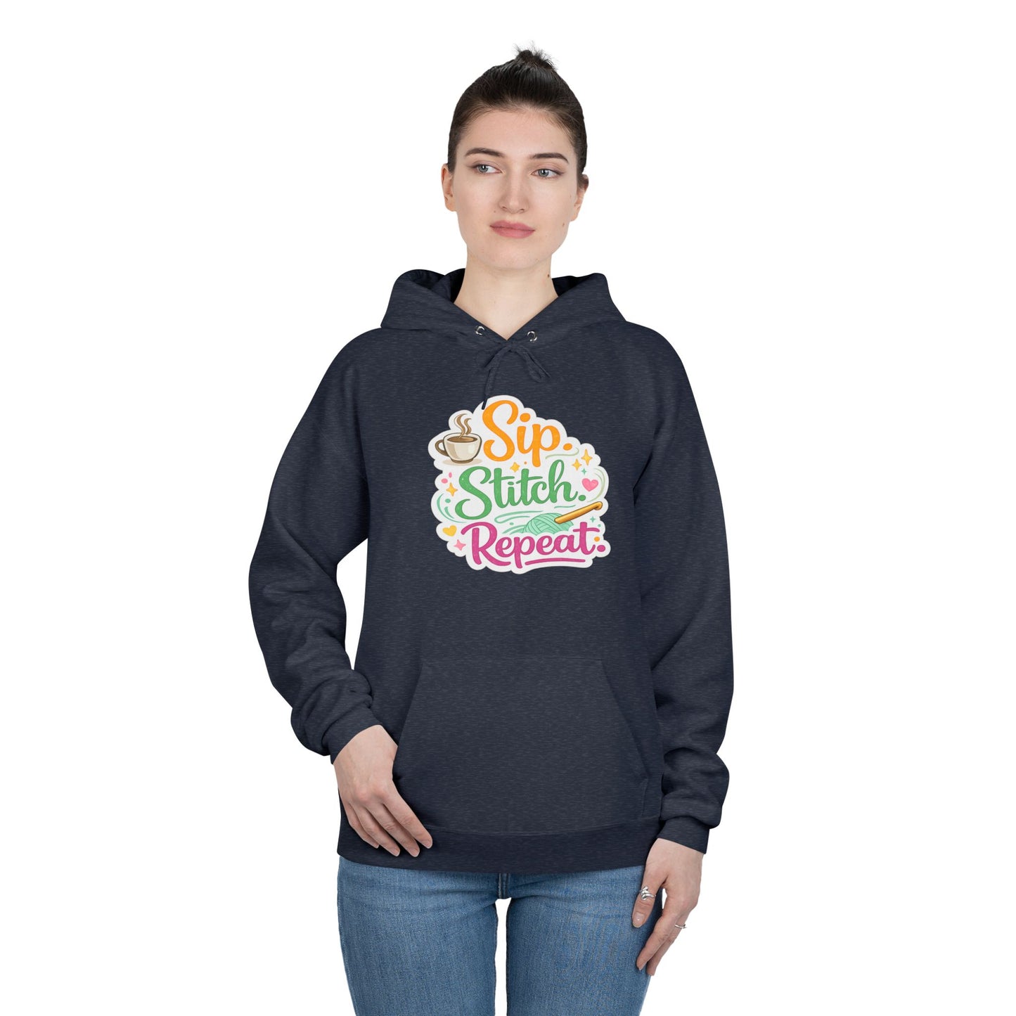 Sip. Stitch. Repeat.™ Hoodie – Cozy Crochet & Coffee Pullover for Makers | Yarn Lover Craft Hoodie