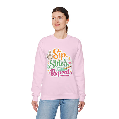 Sip. Stitch. Repeat.™ Sweatshirt — Cozy Maker Crewneck
