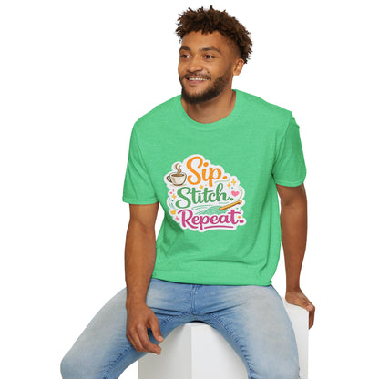Sip. Stitch. Repeat.™ T-Shirt — Cute Crochet Knitting Crafter Tee