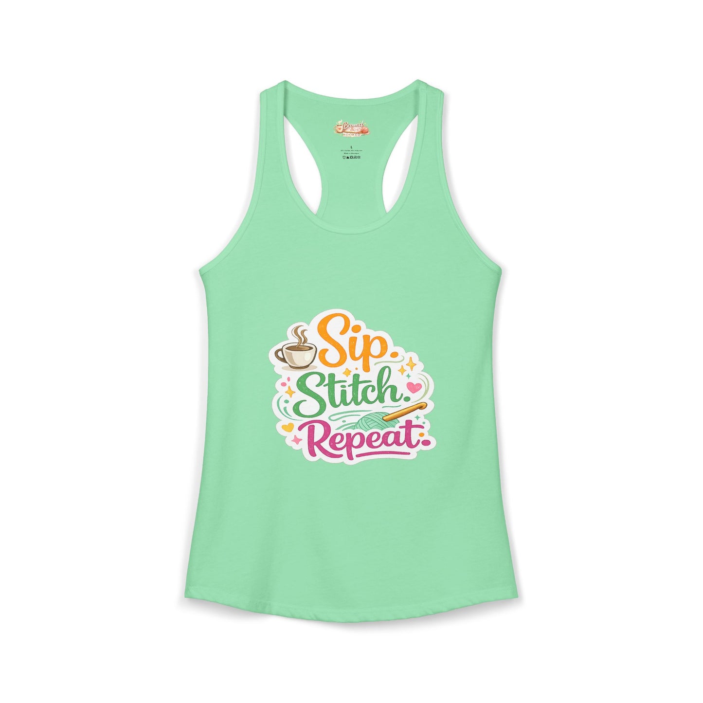 Sip. Stitch. Repeat.™ Racerback Tank – Crochet Lover Coffee Craft Tank Top | Cozy Yarn Lover Gift
