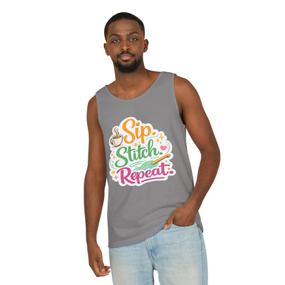 Sip. Stitch. Repeat.™ Tank Top – Crochet & Knitting Tank | Coffee Lover Craft Shirt
