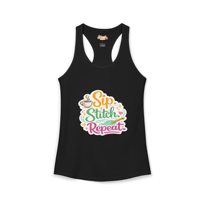 Sip. Stitch. Repeat.™ Racerback Tank – Crochet Lover Coffee Craft Tank Top | Cozy Yarn Lover Gift