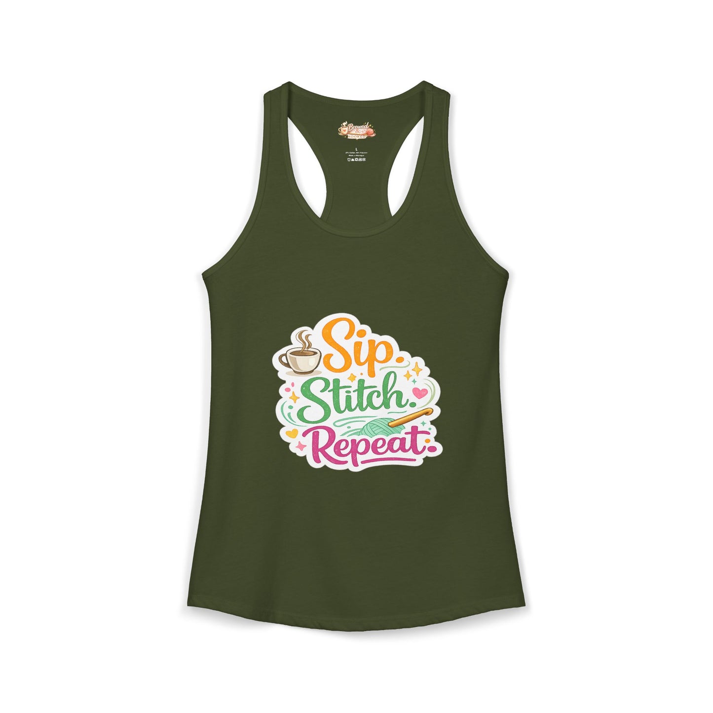 Sip. Stitch. Repeat.™ Racerback Tank – Crochet Lover Coffee Craft Tank Top | Cozy Yarn Lover Gift