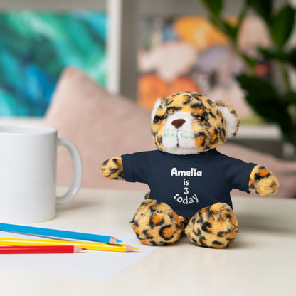 Personalized Birthday Plush Animal – Custom Name & Age Teddy, Bunny, Lion, Panda Gift for Kids