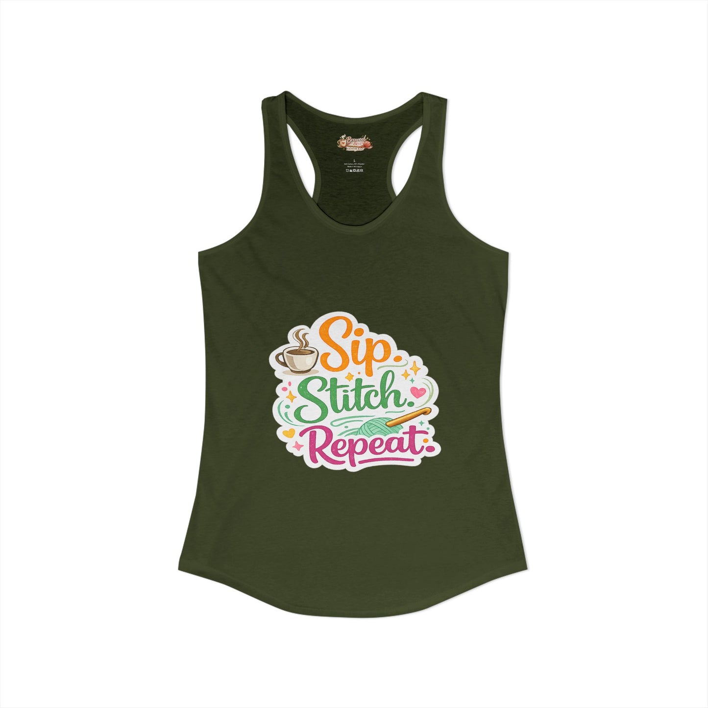 Sip. Stitch. Repeat.™ Racerback Tank – Crochet Lover Coffee Craft Tank Top | Cozy Yarn Lover Gift