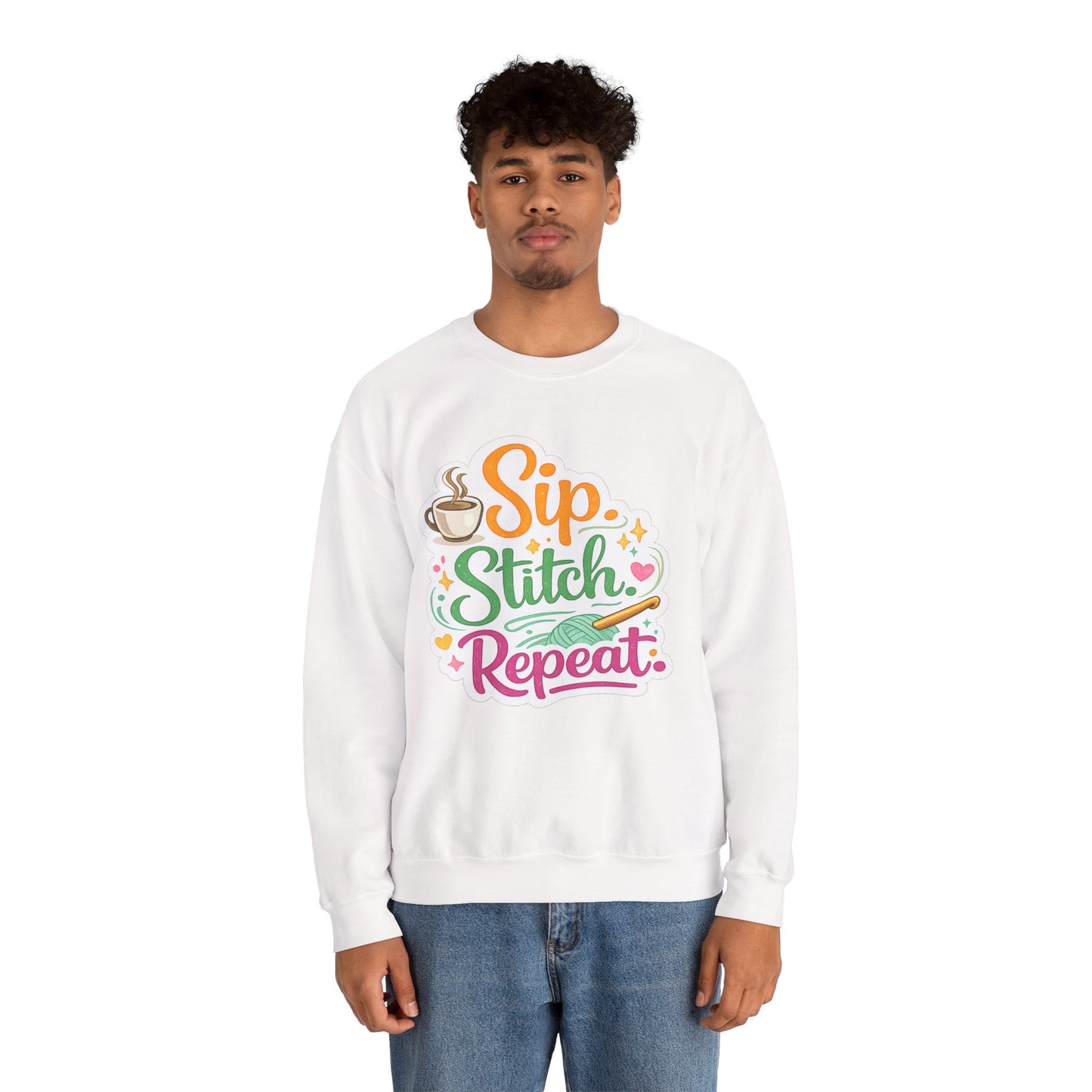 Sip. Stitch. Repeat.™ Sweatshirt — Cozy Maker Crewneck