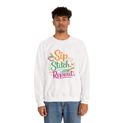 Sip. Stitch. Repeat.™ Sweatshirt — Cozy Maker Crewneck