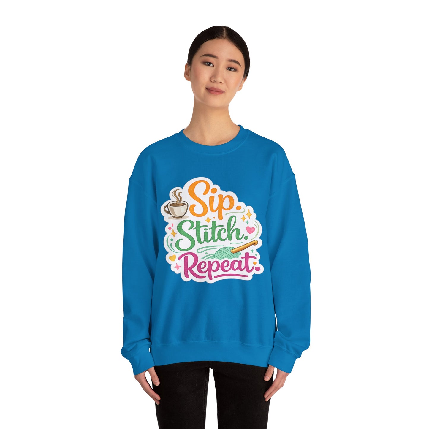 Sip. Stitch. Repeat.™ Sweatshirt — Cozy Maker Crewneck