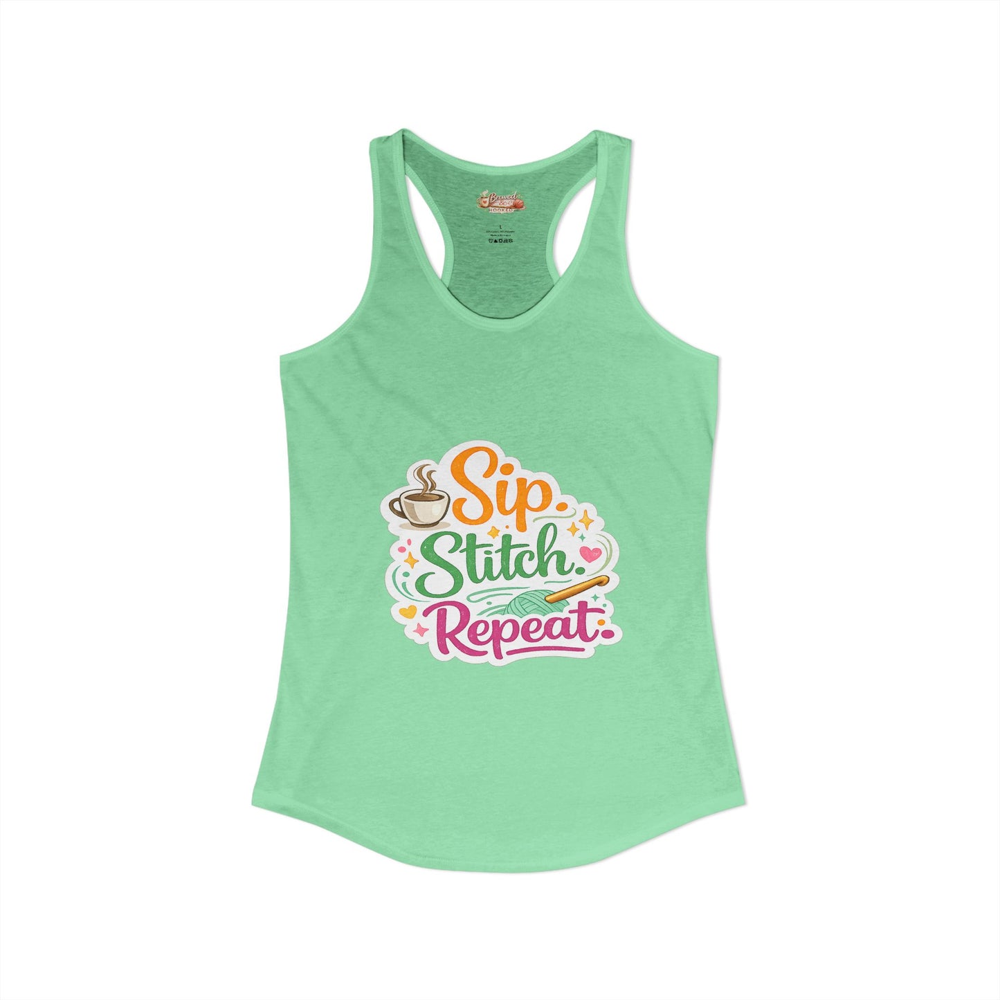 Sip. Stitch. Repeat.™ Racerback Tank – Crochet Lover Coffee Craft Tank Top | Cozy Yarn Lover Gift