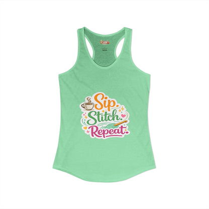Sip. Stitch. Repeat.™ Racerback Tank – Crochet Lover Coffee Craft Tank Top | Cozy Yarn Lover Gift