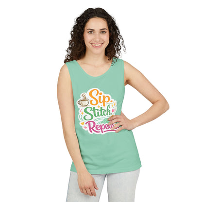 Sip. Stitch. Repeat.™ Tank Top – Crochet & Knitting Tank | Coffee Lover Craft Shirt