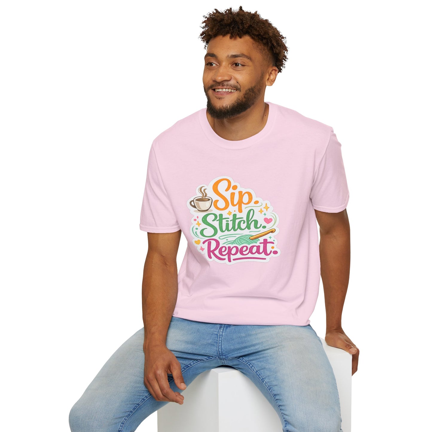 Sip. Stitch. Repeat.™ T-Shirt — Cute Crochet Knitting Crafter Tee